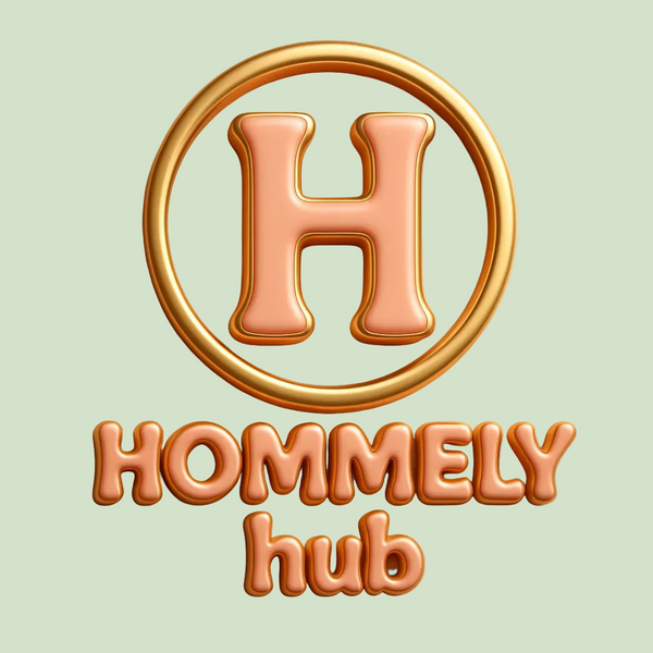 Logo with a large letter 'H' and the text 'Hommely hub' on a light blue background